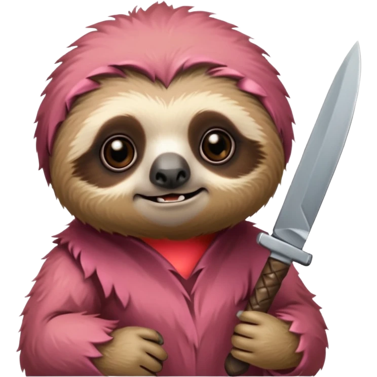 Cute little sloth holding a knife but looking cute but evil emoji