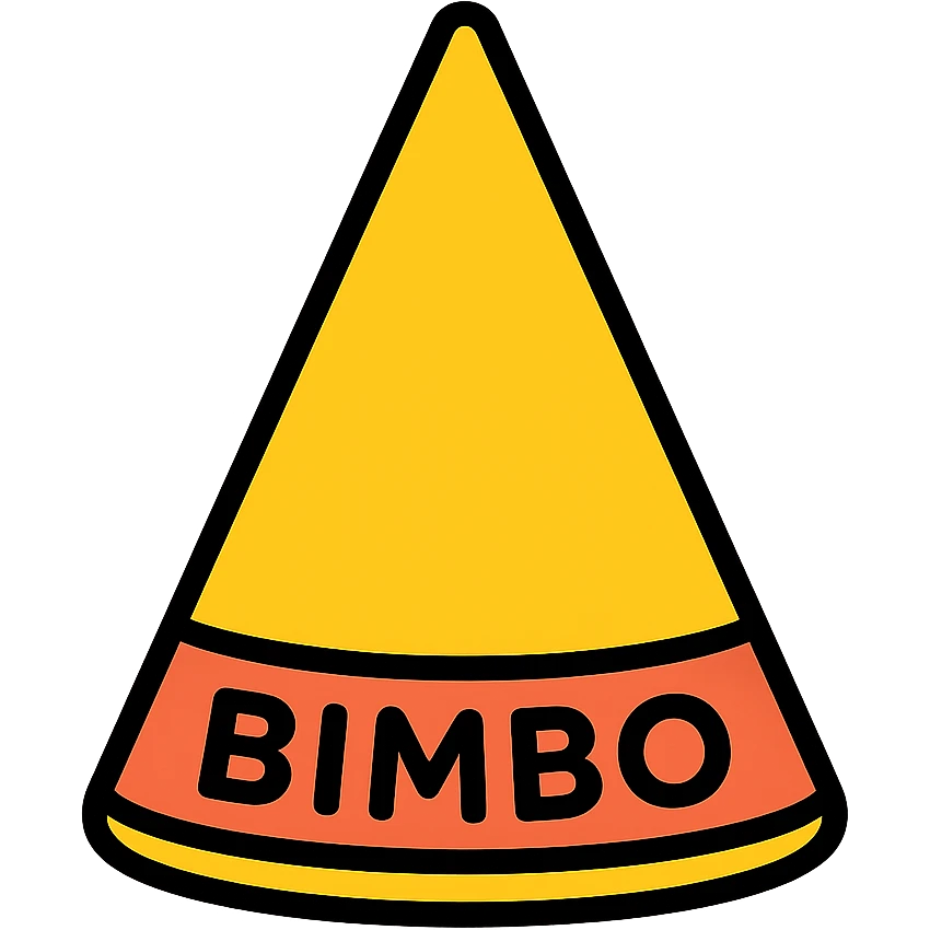 icon color outlined style dunce cap with 'Bimbo' text emoji
