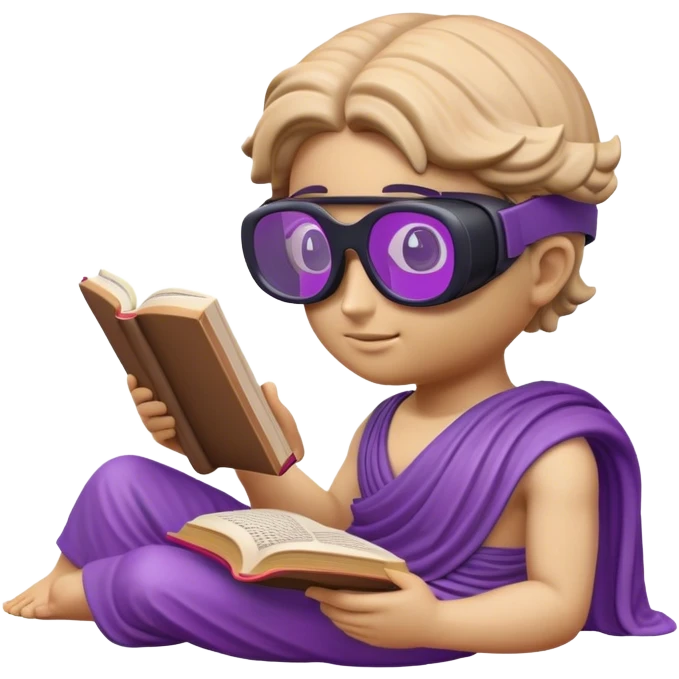 an-emoji-of-a-ancient-young-greek-statue-reading-a-book,-wearing-vr-glasses,-purple-colors,-digital-universe emoji