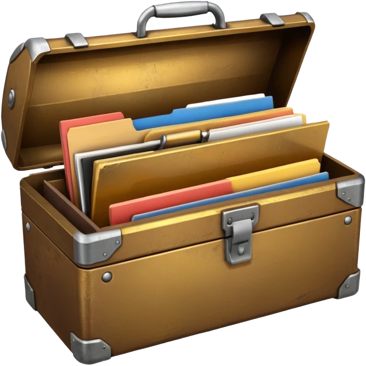 3D old Brown golden toolbox filled with files emoji