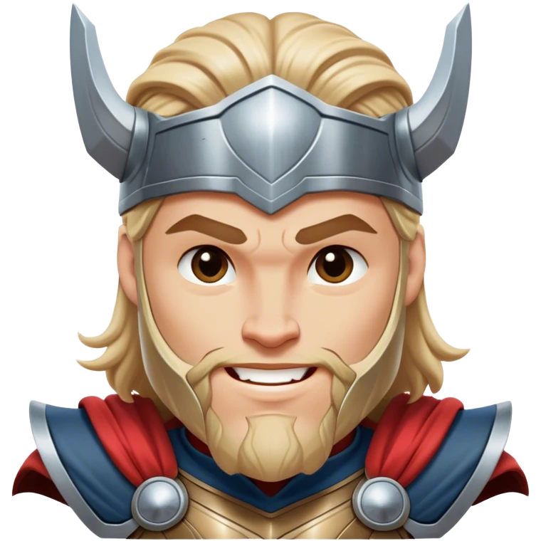 Cinematic Realistic Thor Portrait, head tilted playfully and inquisitively, showcasing his robust form and a warm, disarming smile. His expressive eyes and detailed armor are captured with lifelike clarity, as soft natural highlights reveal a side of the mighty god that is both approachable and full of mirth. emoji