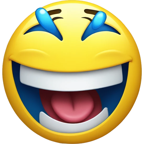 A 3D cartoon emoji of a yellow face laughing hysterically, tilted sideways, with closed 'V'-shaped eyes, a wide open smile, and blue tears of joy, in a bright and glossy style. emoji