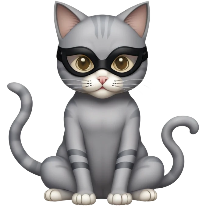 gray cat full body sitting with a mask emoji