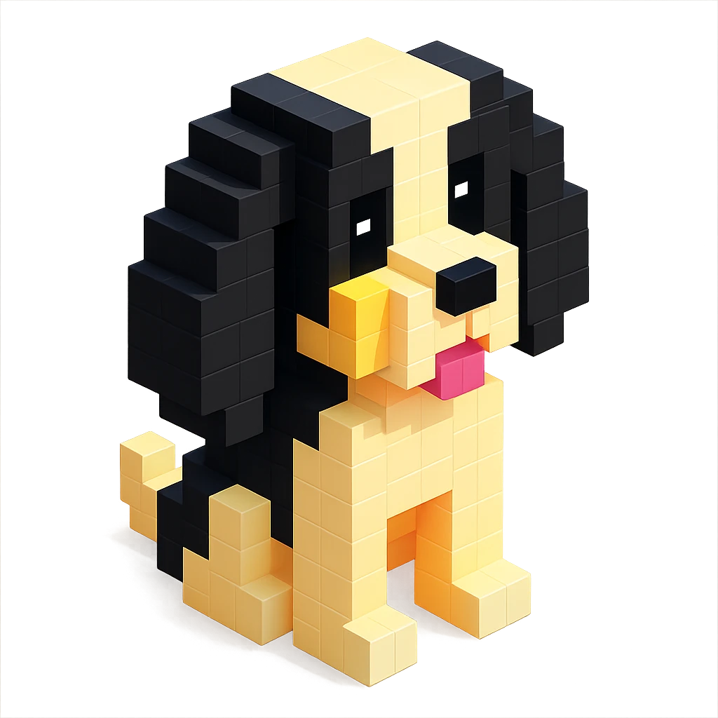 black and white Russian Cocker Spaniel puppy with a tilted head emoji