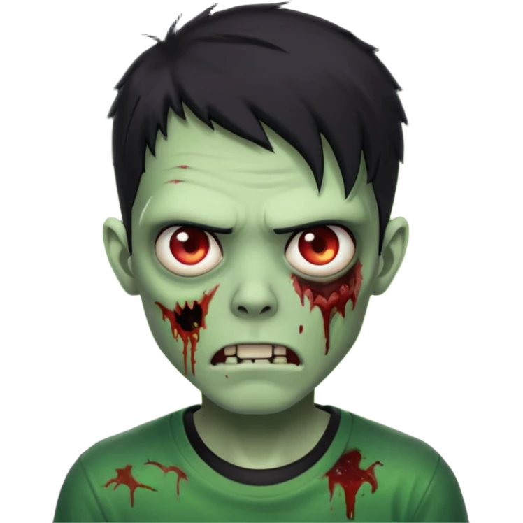 Zombie Emoji AppleIOS Style, lowfade Black Hair, and Black T-shirt, Green Skin, normal expression emoji