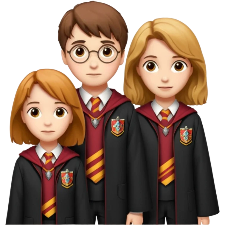harry potter, ronald weasley and hermione granger in gryfinndor uniform emoji