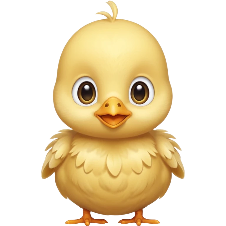 Cute baby chick named Lex, smiling with big shiny eyes, soft yellow feathers, round head, very adorable emoji style emoji