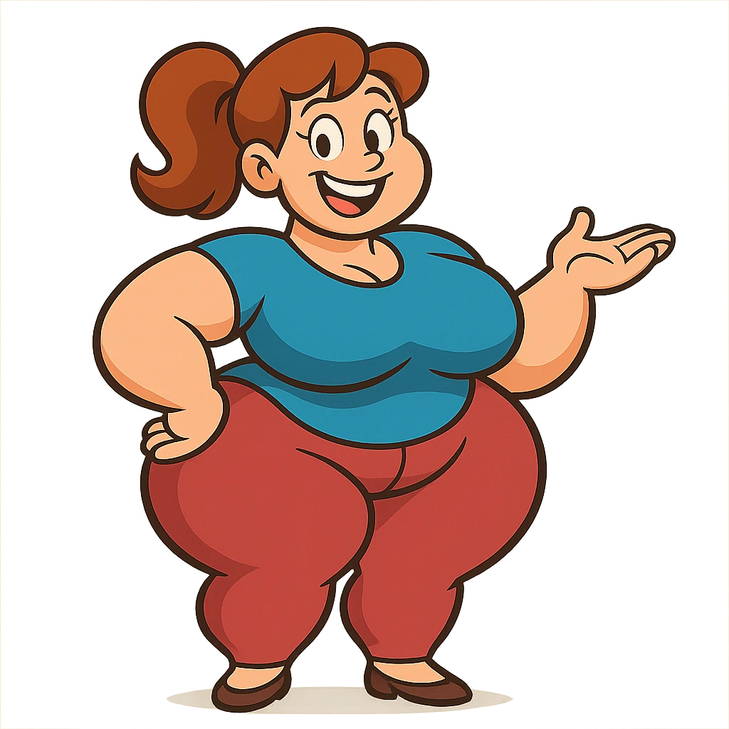 A woman with exaggerated proportions, focusing on a cartoonish and playful style emoji
