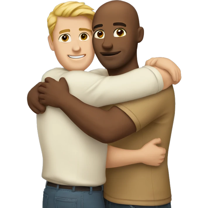 One white man and one tan man hugging  emoji
