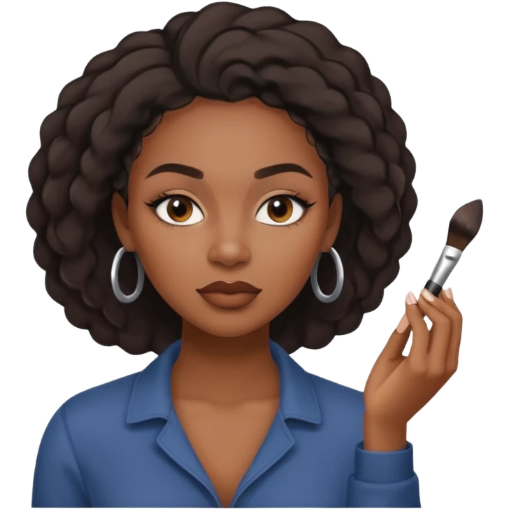 Hyper Realistic 30 year old black woman doing her own make up with toned down clothing emoji