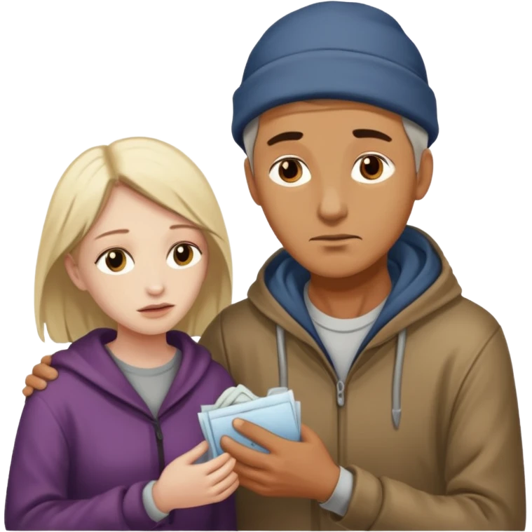 Man attending to a homeless woman emoji