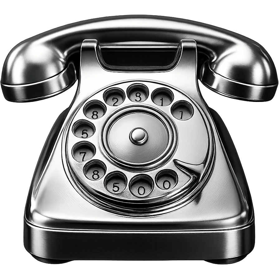 a classic disk phone, fully chrome, gleaming, chrome style, shiny metallic, highly reflective emoji