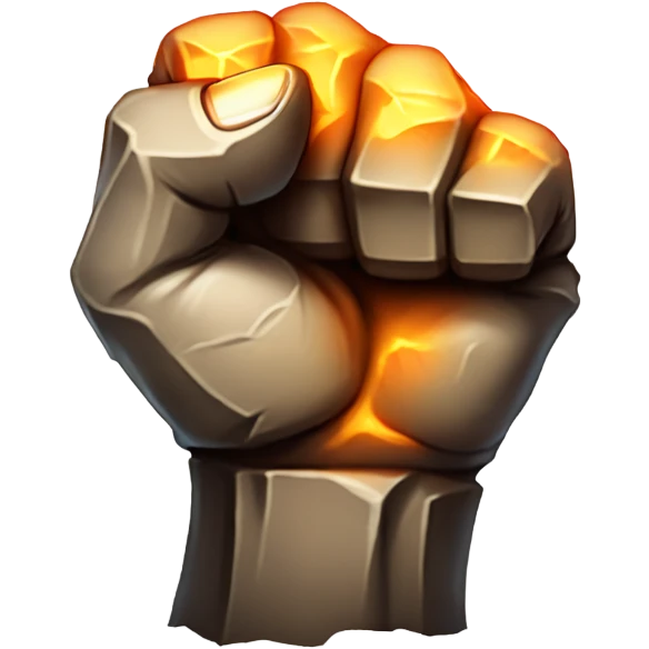 A massive stone fist, glowing with faint orange energy, made of jagged rock, ready to strike with cracks appearing on the surface. emoji