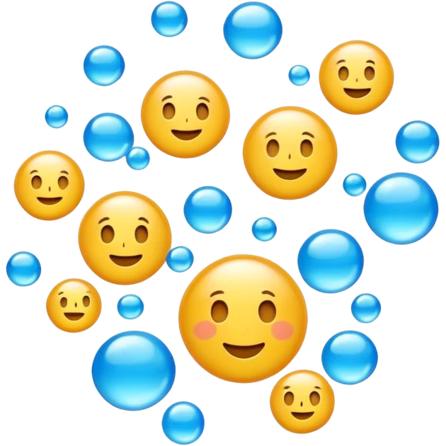 3D iPhone style emoji of free-floating bubbles, scattered randomly in the air, translucent and shiny, various sizes, not contained in any circle, isolated on white background, soft shadows, high detail,  emoji