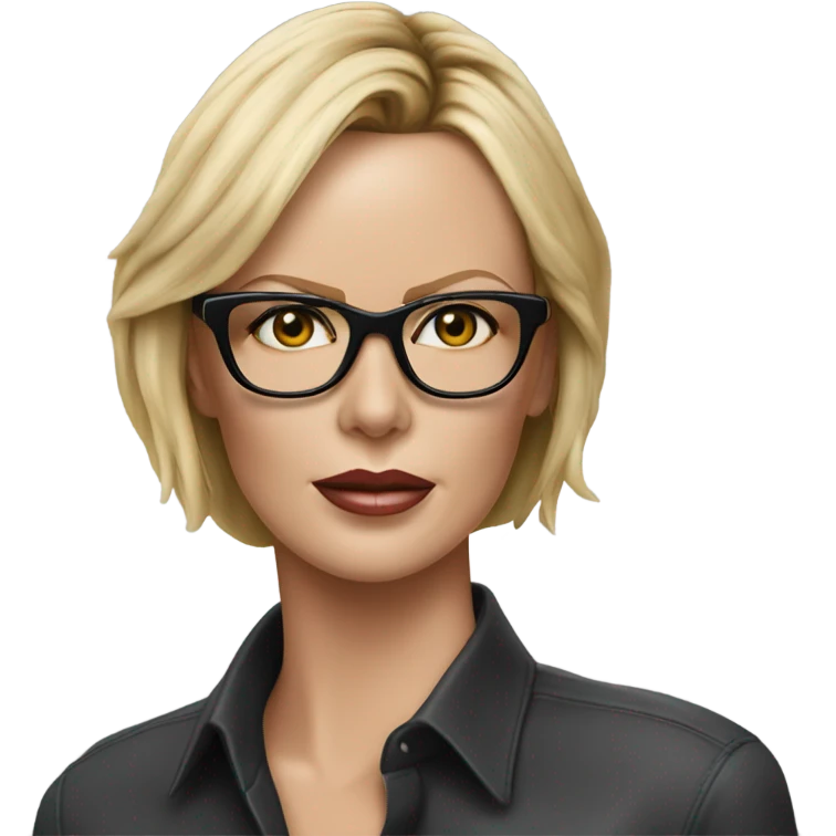 ultra realistic charlize theron wearing shirt and black glasses  emoji