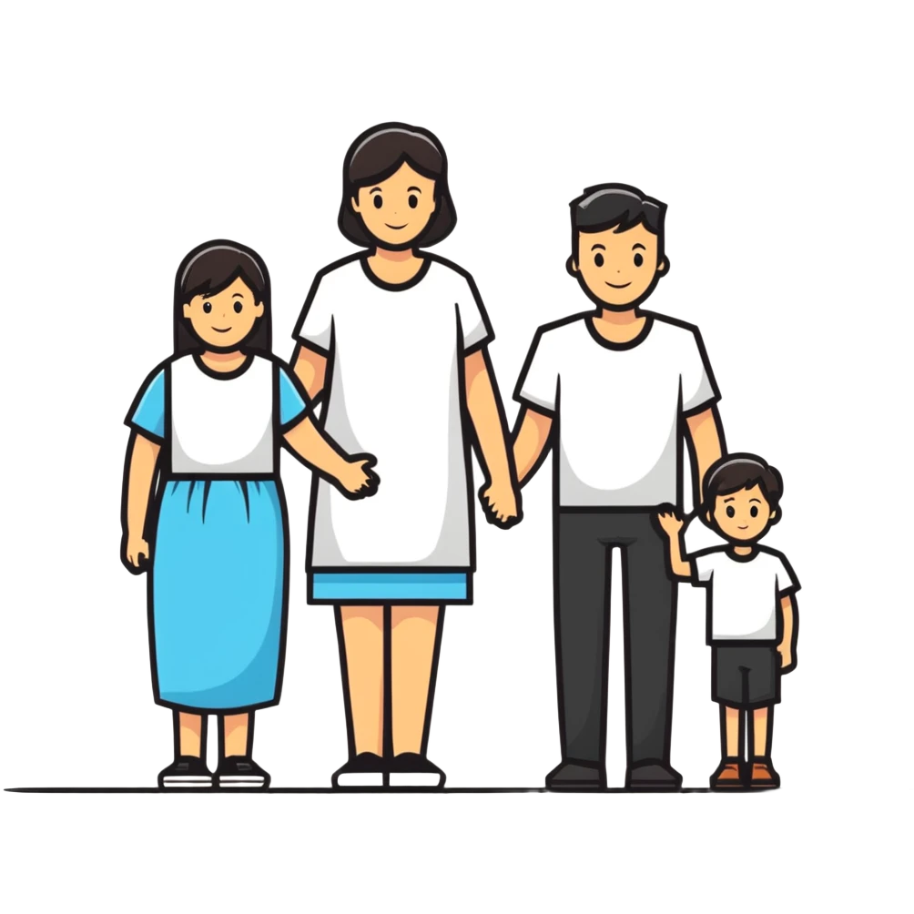 family portrait with one mother, one father, two boys and one girl emoji