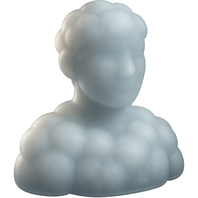 A person from the shoulders up, entirely composed of fluffy white convex clouds emoji