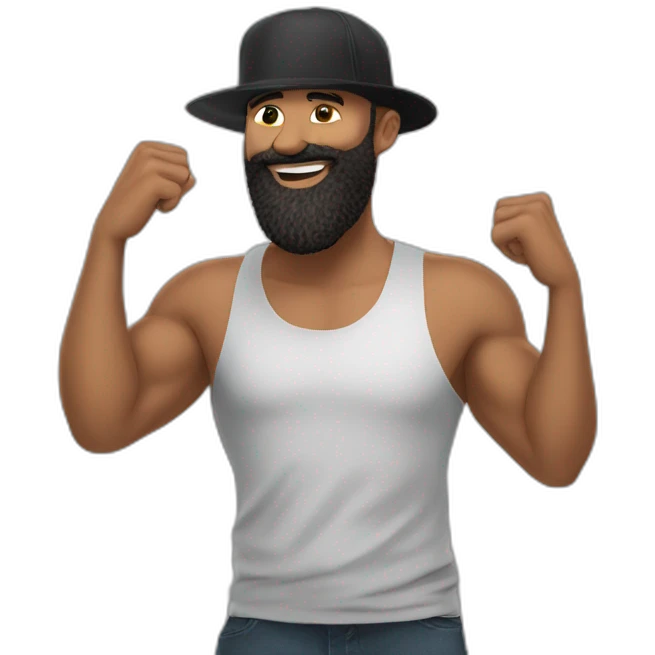 bearded man. flat bill hat. tall. goofy. dad. dancing emoji