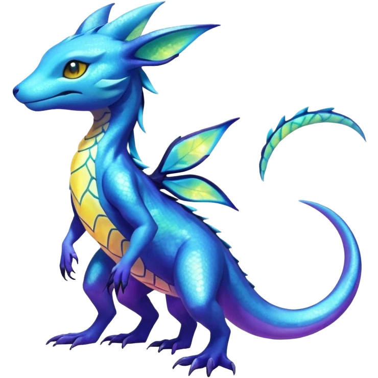 Anthropomorphic Shiny Iridescent Colorful Exotic Salandit-Aurorus-Glaceon-Fakémon-hybrid-creature (full body)  emoji