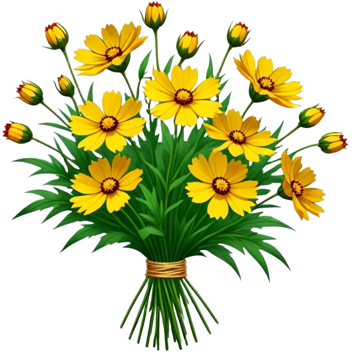 big bouquet Coreopsis, luxuriant, stem, leaf emoji