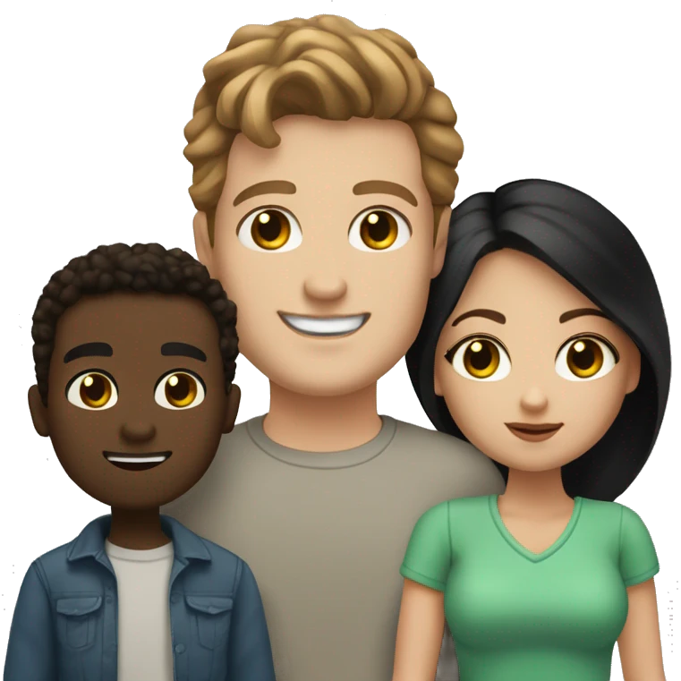 Man with white skin brown hair and hazel green eyes and Woman with brown eyes and black hair white skin they have 2 kids family portrait emoji