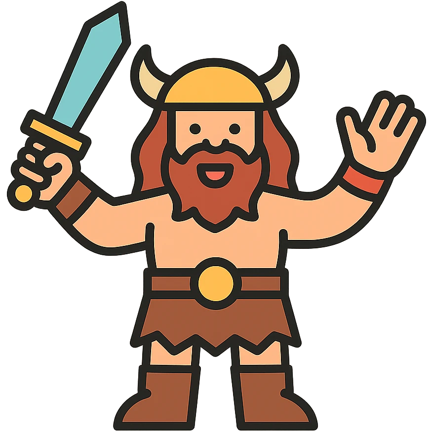 A barbarian waving a sword in greeting emoji