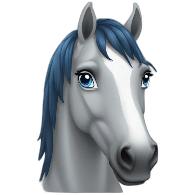 gray horse withblack mane with blue tips and blue eyes emoji