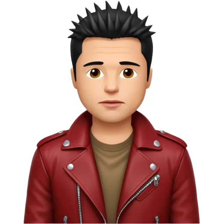 Brad Pitt, spiky black hair, wearing dark red leather jacket emoji