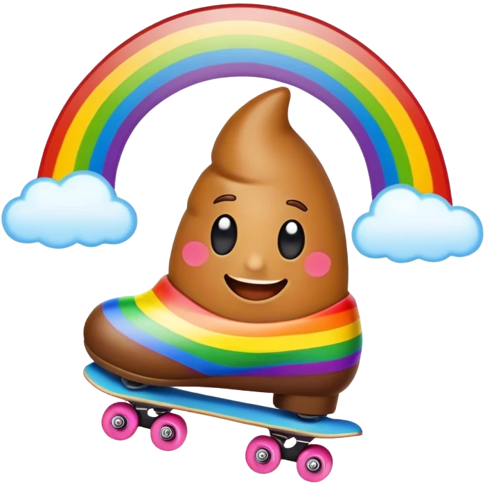 Poop emoji skating in a rainbow  emoji
