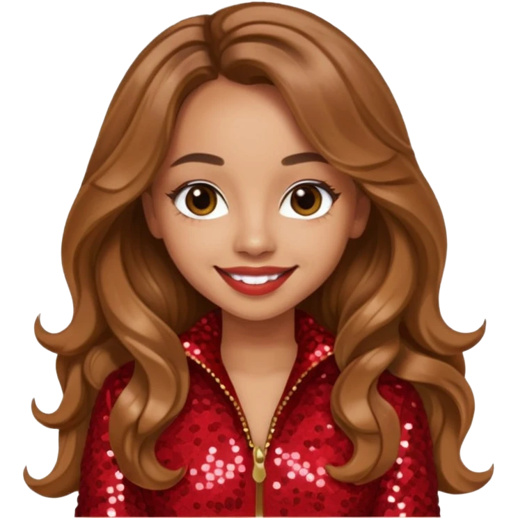 Jade Thirlwall from Little Mix with long light brown hair, red sequin outfit emoji