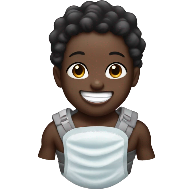 A black baby with a face mask and a iced out grill smiling  emoji