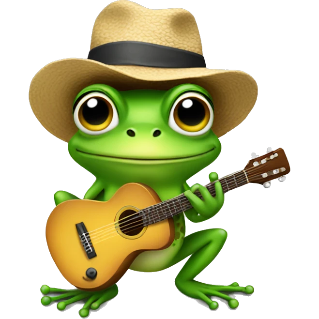 Frog wearing a hat with a guitar in her hand emoji