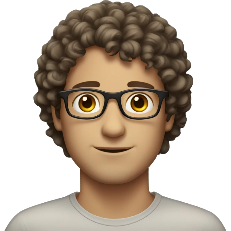 caucasian curly brunette hair, brown eyes, glasses, male emoji