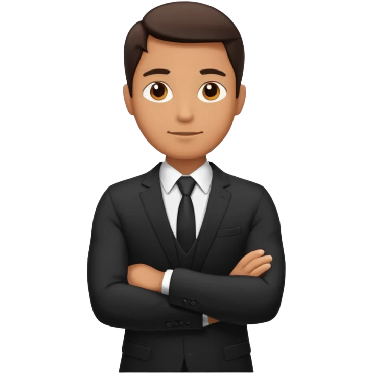 man in a black suit, arms crossed emoji