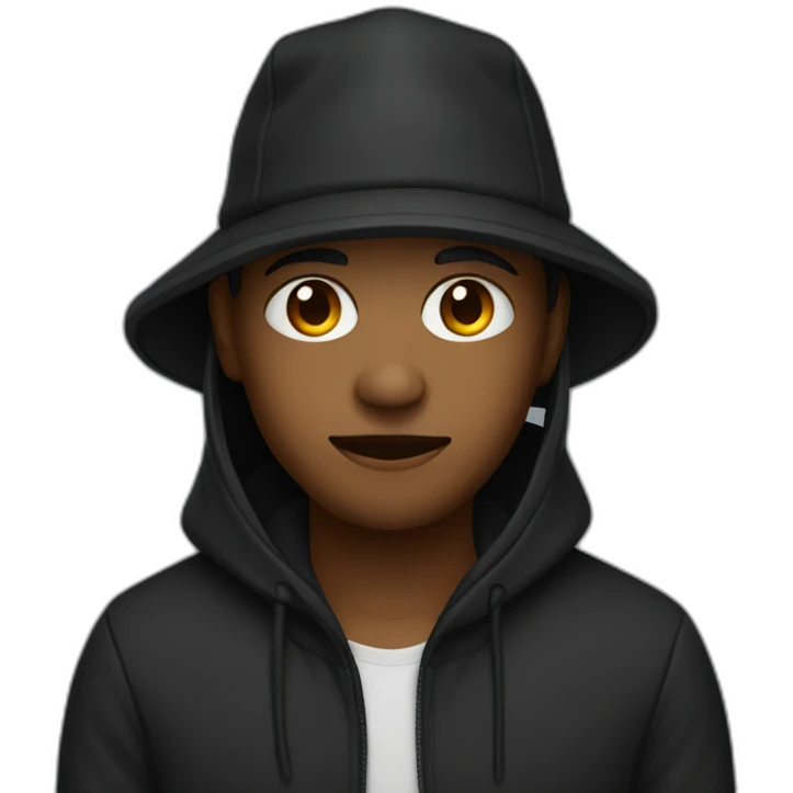 Designer wearing hat and black hoodie emoji