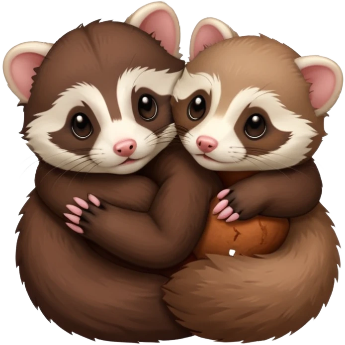 A chocolate coat ferret and a cinnamon coat ferret cuddling emoji