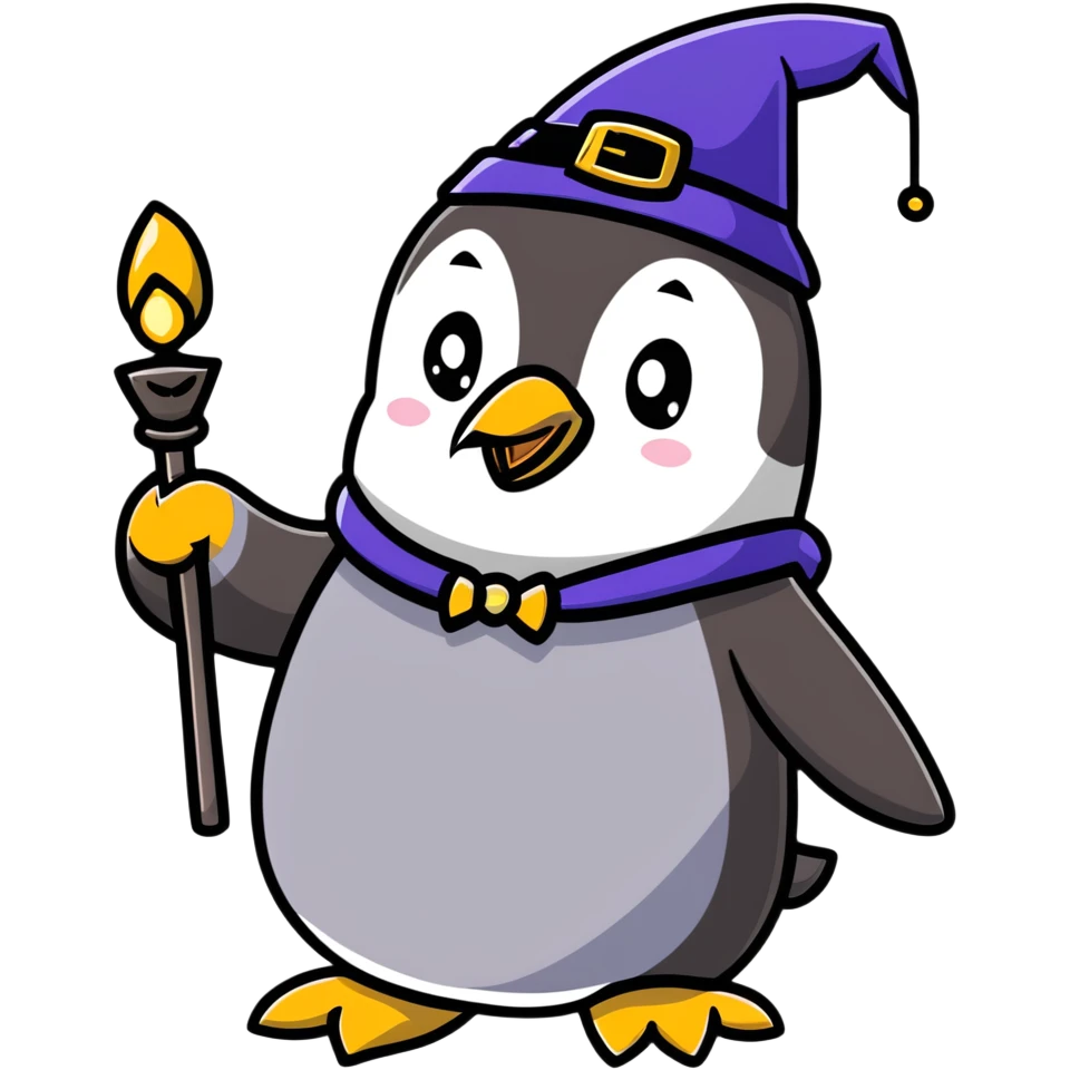 penguin wizard with staff casting magical energy emoji