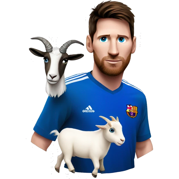 messi with a goat, blue eyes emoji