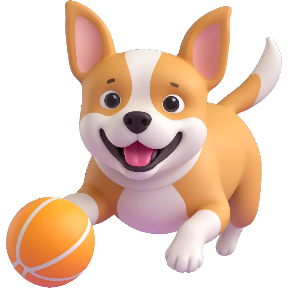 dog chasing ball in forrest, close up pose emoji
