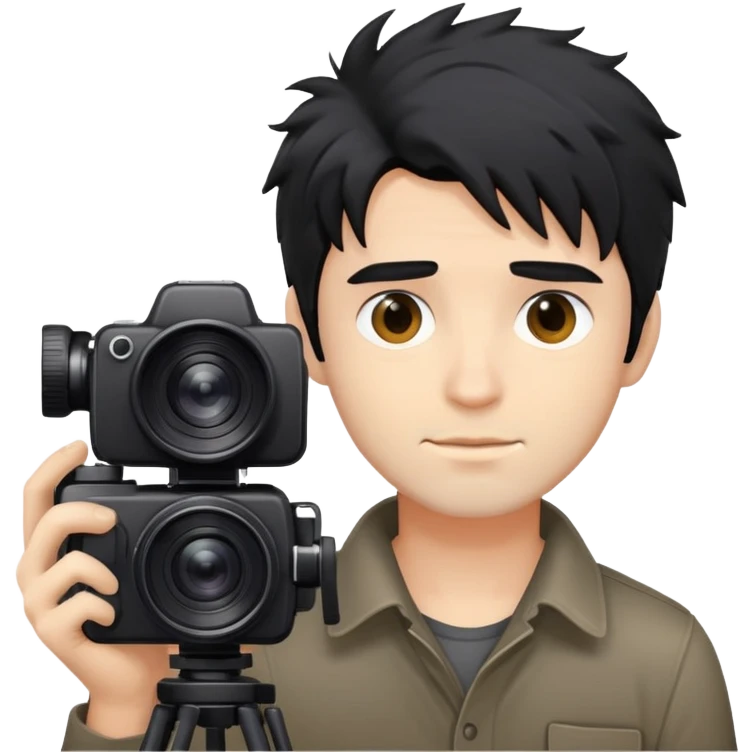 a man with black messy hair with one camera emoji