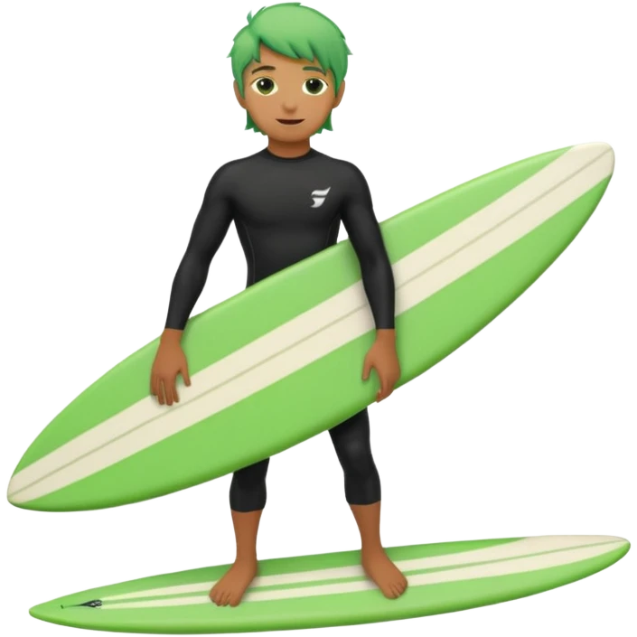 green haired black surfer with surfboard  emoji