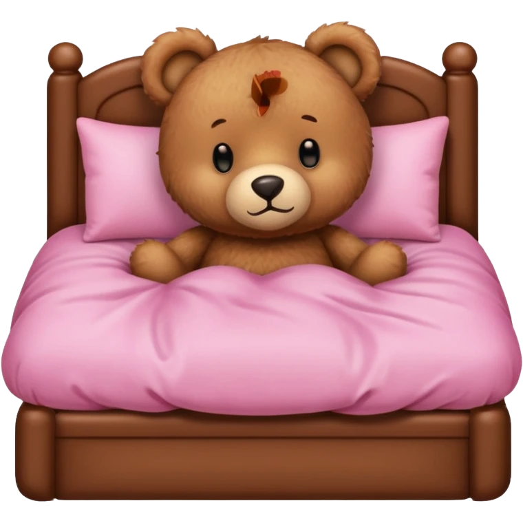Cute Brown Teddy bear in pink bed emoji