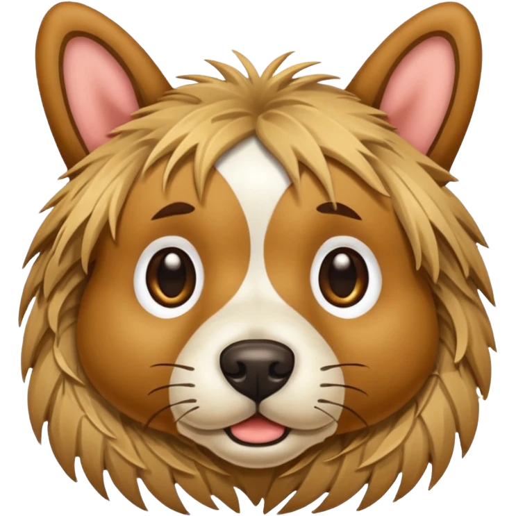 mud and hay stuck on dog face emoji