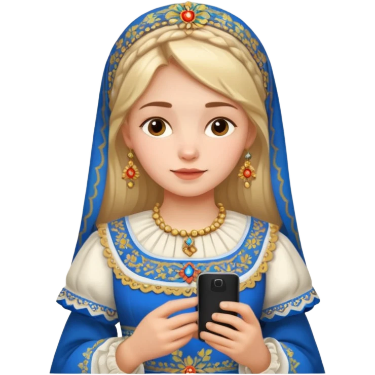 russia girl with custome dress and smartphone emoji