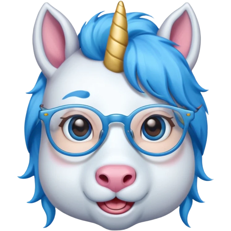 unicorn face with glassess cute and blue haired emoji