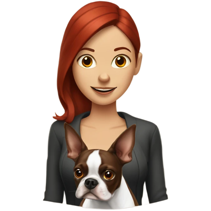 Brown Boston Terrier with red headed woman  emoji