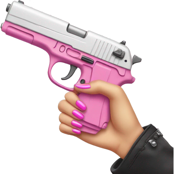 White girl hand with pink nails holding a pink gun emoji