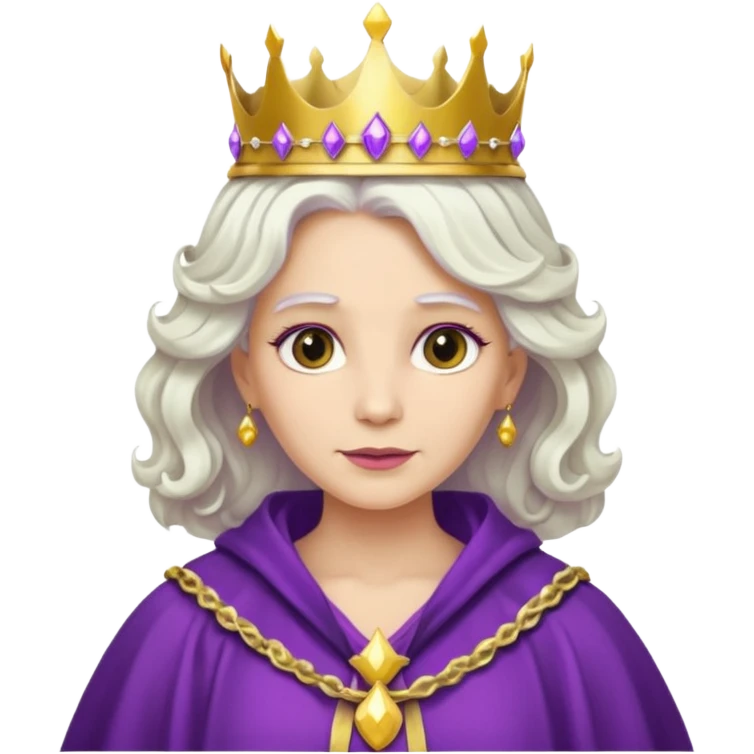 Queen with wavy white hair – golden crown, purple robe emoji