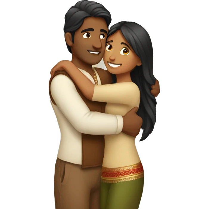 Indian female hugging Indian male emoji