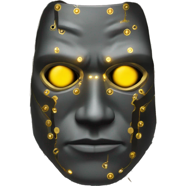 black metal male cyborg head with circuitry and wispy yellow gold hair emoji